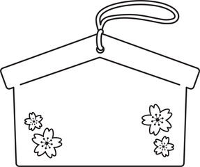 Japanese Ema wishing plaques black and white icon.