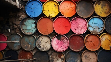 Parches brillantes de materiales de construcciÃ³n hÃ¡bilmente ensamblados en un Ãºnico bodegÃ³n en el que cada elemento destaca por su forma y color, creando una impresiÃ³n visual armoniosa
