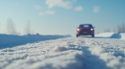 Car driving on a winter road