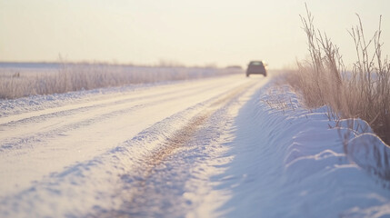 Car driving on a winter road