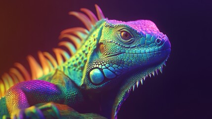 Obraz premium Vibrant iridescent iguana portrait. generative ai