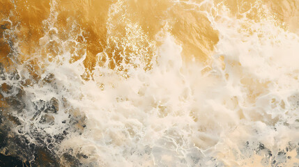 Naklejka premium An overhead photograph of crashing waves against a golden sand shoreline. nature wallpaper. Shoreline. Illustration
