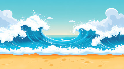Big wave crashing at shoreline summer background. Shoreline. Illustration