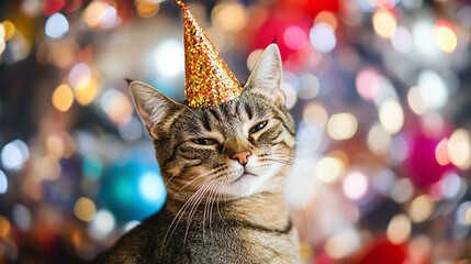 Cats Calm Gaze in Festive 2024/2025 New Year Lights