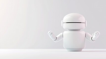 Artificial Intelligence Chatbot Concept. A minimalist white robot with a friendly expression on a light background.