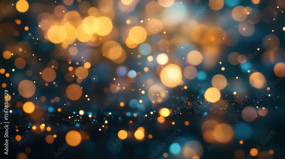 Canvas Prints abstract background with blurred golden and blue lights, sparkles, and bokeh effect on dark backdrop