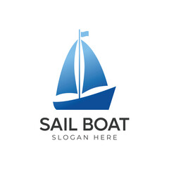 Modern and minimal boat logo icon, beach island vector template