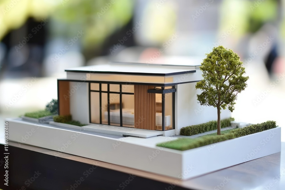 Poster model of a house with a tree in front of it