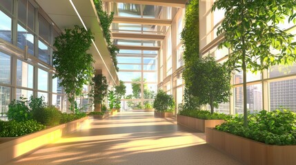 Futuristic Office Atrium with Vertical Indoor Garden and Microgreens | Ultra-Detailed Contemporary Workspace Design