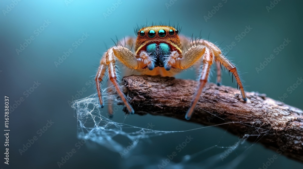 Poster this close-up photograph features a spider displaying its vibrant colors and detailed body structure