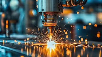 Fototapeta premium Close-up of industrial laser cutting sparks.
