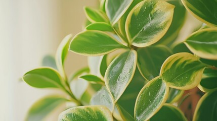 Obraz premium Vivid Close-up of Healthy Indoor Plant Leaves with Condensation - Cinematic Ultra-Detailed Shot
