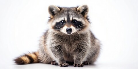 Obraz premium Adorable raccoon explores a miniature world, tilt-shift effect, pure white background.