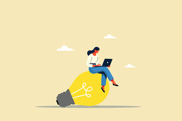 Innovative Businesswoman Crafting Success, Turning Big Ideas into Reality with a Laptop