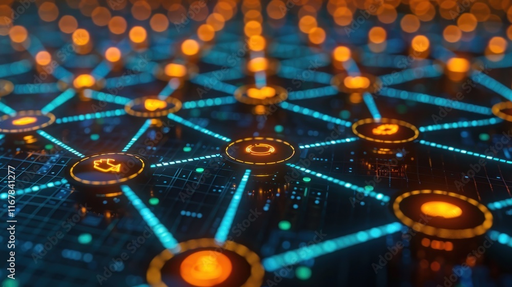 Poster abstract digital network: a glowing interconnected system
