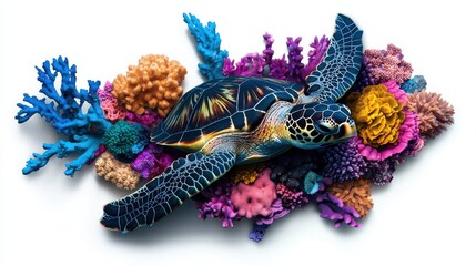 Vibrant Educational Graphic of a Sea Turtle and Corals