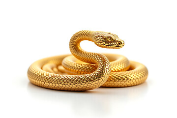 Obraz premium A snake statue made by solid gold, adorned with intricate ornaments, accessories, and ornate patterns on a clean white background