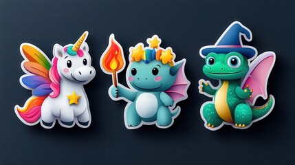 Obraz premium Whimsical Sticker Set of Fantasy Creatures