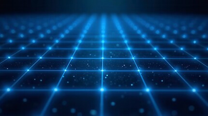 Blue Grid With Glowing Lines On A Dark Background