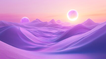 Fototapeta premium Fantasy Desert with Vibrant Sand Dunes, Mirages, and Abstract Floating Shapes