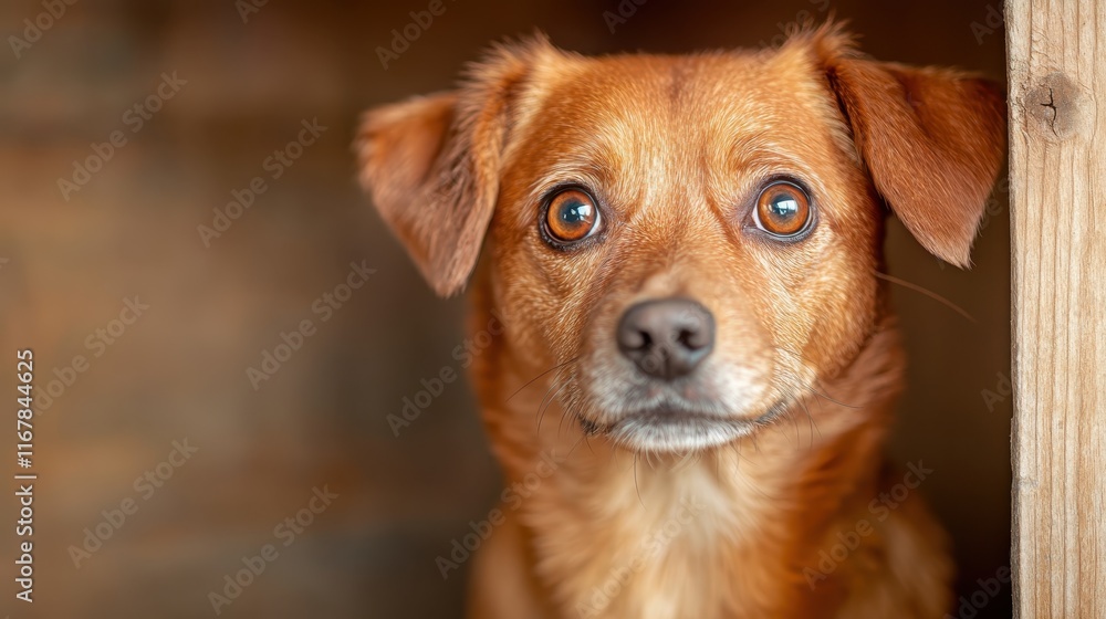Poster this close-up portrait of a dog captures its focused gaze and soft fur, against a blurred background