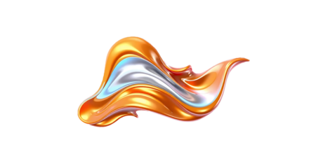 abstract orange with silver wave fluid holographic Iridescent 3d render icon isolated on transparent background 