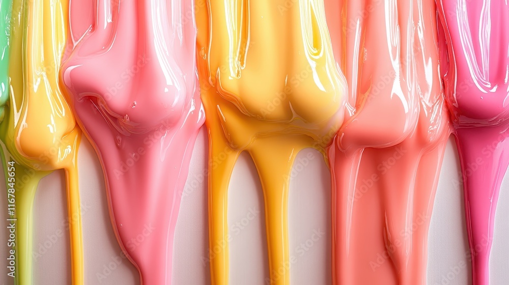Poster an array of colorful paint drips that create an energetic and vibrant visual, perfect for abstract a