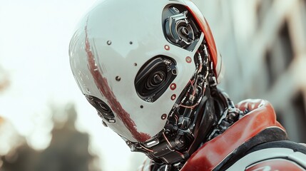 An intricate close-up of a unique robot design showcases advanced technology elements and a rich texture, representing the fusion of art and machinery in a modern context.