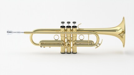 Obraz premium Brass trumpet showcasing intricate design and craftsmanship in a studio setting with clean background