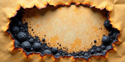 Obraz premium Charred paper edges, ragged holes, ash residue, flammable, background, ephemerality