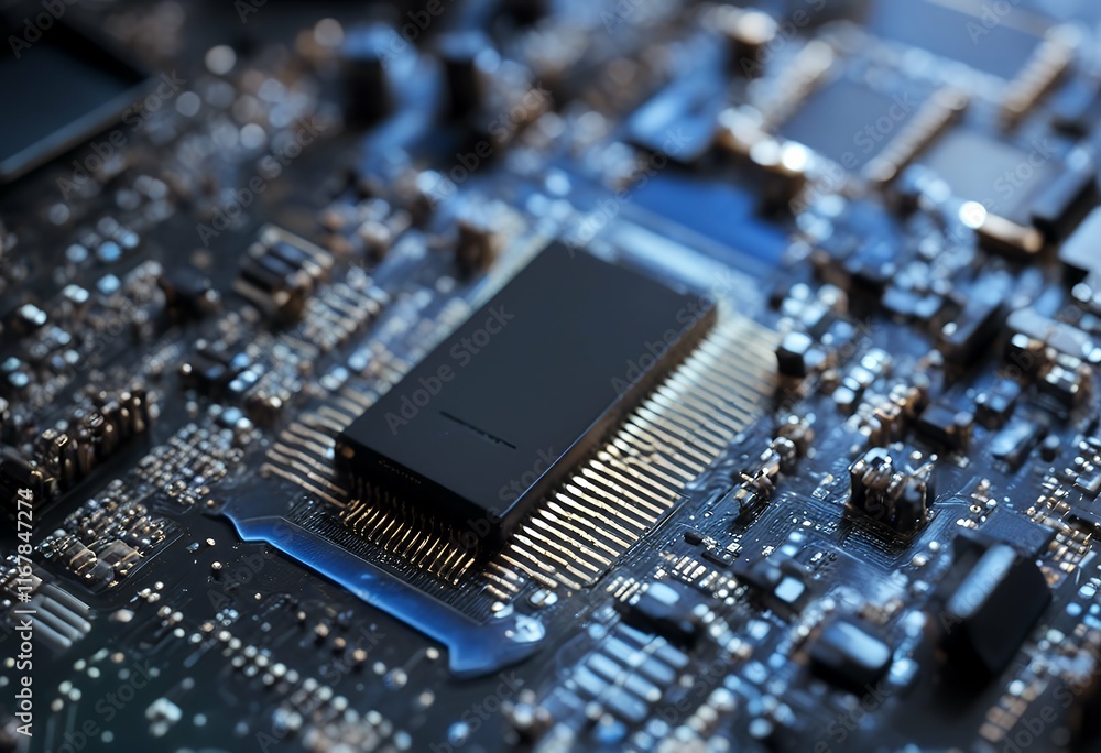 Poster technology chips processor data hand text computer space holds chip microchip