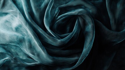 Obraz premium Elegant teal fabric in a swirling pattern captures light and texture with delicate folds and depth