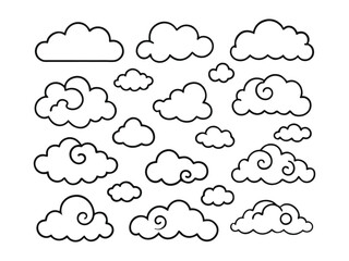 set collection of hand drawn cloud line art