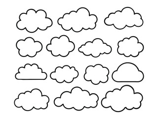 set collection of hand drawn cloud line art