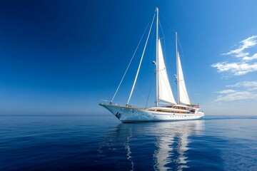 Fototapeta premium Large white sailboat is sailing in the ocean