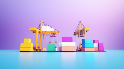 Obraz premium Automated cranes transferring freight containers in a high-tech port facility.