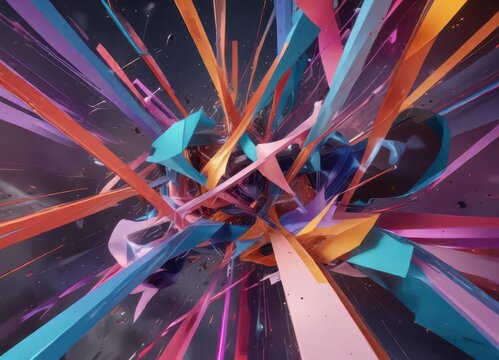 Colorful abstract shapes and lines intersecting in mid-air ,  geometric,  abstract,  illustrative