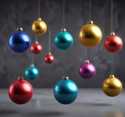 Obraz premium Colorful abstract Christmas balls floating in mid-air, spherical, colorful, festive