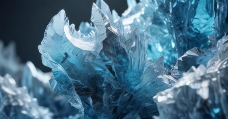 Crystalline blue ice fragment with jagged edges and frosty texture,  frozen,  frostbite,  snowflake