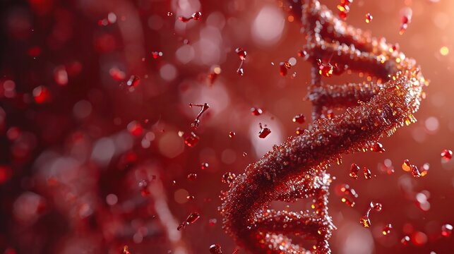 DNA Double Helix musical notes made by KitKat chocolate, floating, red flat background, 3d, octane render