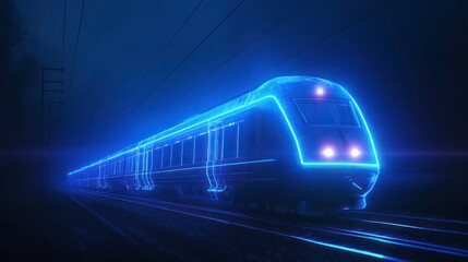 Naklejka premium High-speed train illuminated with glowing blue holographic lights