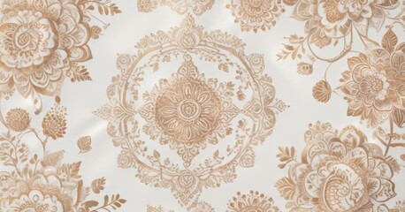 delicate floral motifs with mehndi symbols in muted tones on white,  Indian,  floral,  patterns