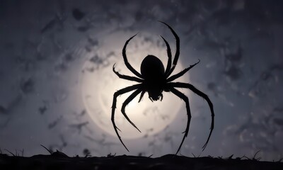 Dark silhouette of spider against bright moonlit night sky ,  shadows,  silhouette,  spiders