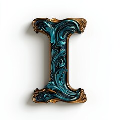Elegant Aquamarine Letter I with Mocha Accents