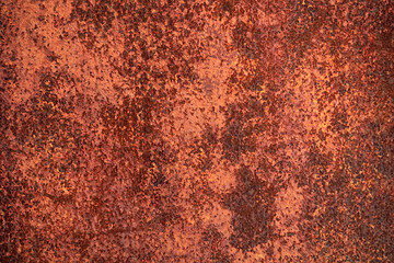 Empty rusty corrosion and oxidized background. Grunge rusted metal texture. Worn metallic iron wall