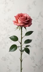 Fototapeta premium Floral shadow overlay mockup of a single rose on white background , pink, floral, isolated
