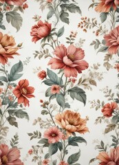 Fototapeta premium Distressed vintage floral pattern on white background, feminine, vintage, wallpaper