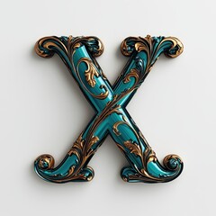 Elegant Aquamarine Letter X with Mocha Accents