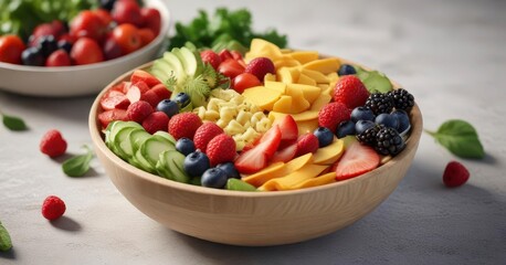 Fresh mixed fruit and vegetable bowl with berries ,  snacks,  vegetables,  fresh