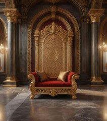 Luxurious throne room background featuring golden accents and ornate patterns ,  golden,  opulent,  throne
